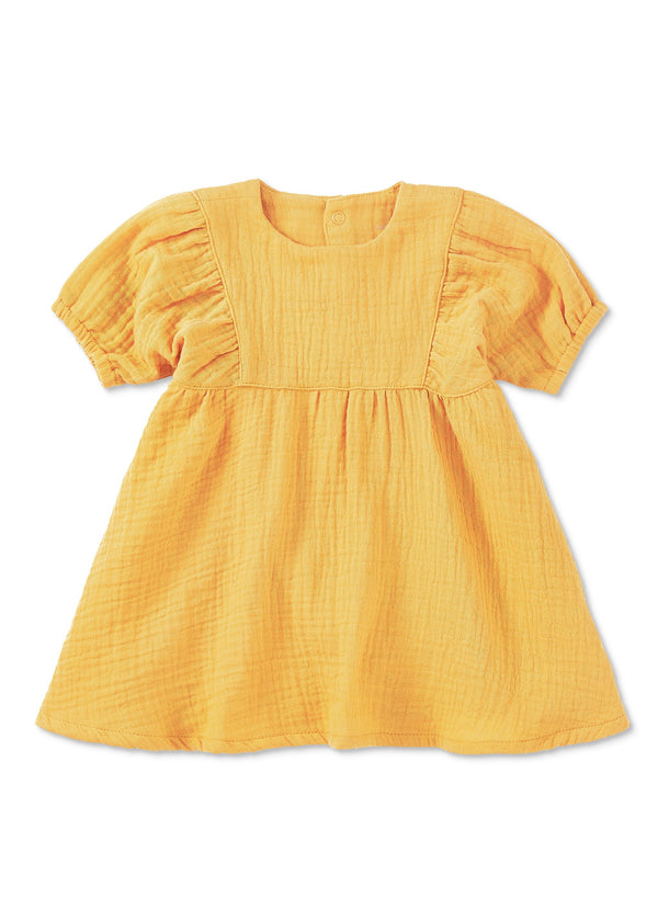 Dress with Puff Sleeves - Mustard