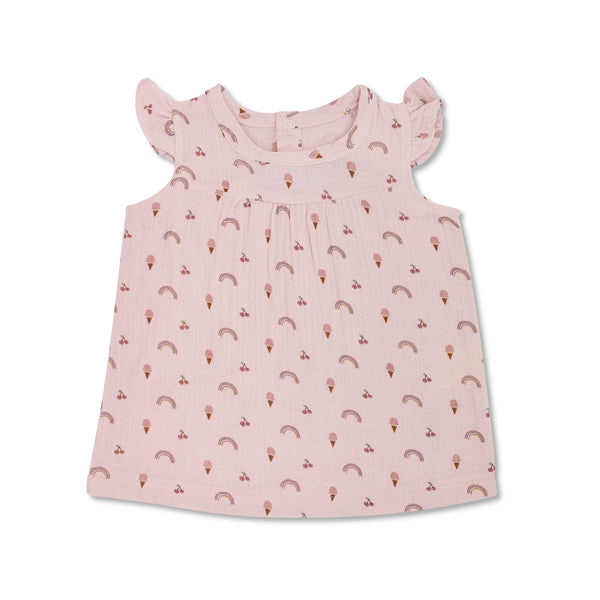 Muslin Flutter Sleeve Dress - Rainbows & Ice Cream